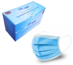 LIFE Healthcare Face Masks, 3-ply Disposable, Box of 50, Manufactured in the UK