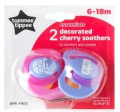 Tommee Tippee Essentials Decorated Cherry Soothers 6-18m